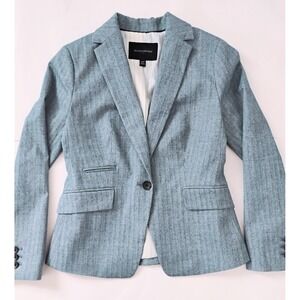 Banana Republic Womens Blazer 00P Blue Herringbone Single Button Jacket Classic